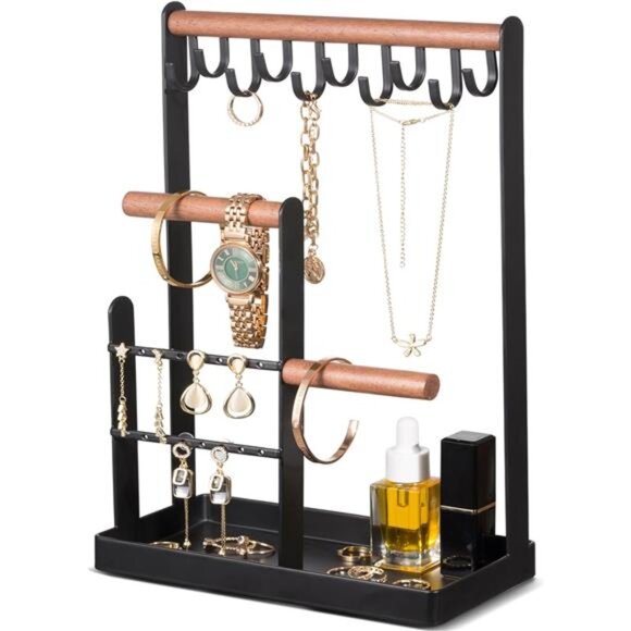 black jewelry stand organizer holder necklace earring bracelet ring display - Picture 1 of 7